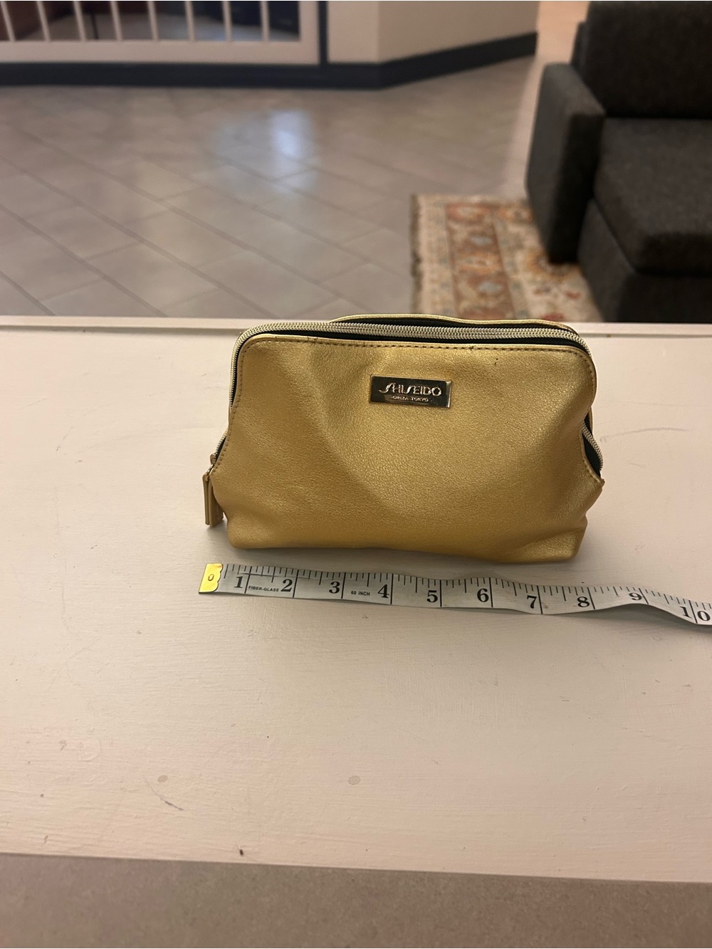 Shiseido Metallic Gold Cosmetic Pouch with Logo Plaque